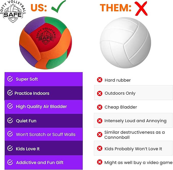 Softy Volleyball - Super Soft Designed for Pain-Free Play - Awesome Kids Indoor Ball with a Realistic Feel and Bounce - Perfect Ball for House