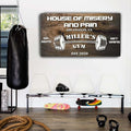 Tailored Canvases Personalized Gym Sign Wall Art Decor - Motivational Canvas for Home Gym, Workout Room, Garage, Fitness Center - Workout Inspirational Posters - House of Misery and Pain, Wooden 60x30in