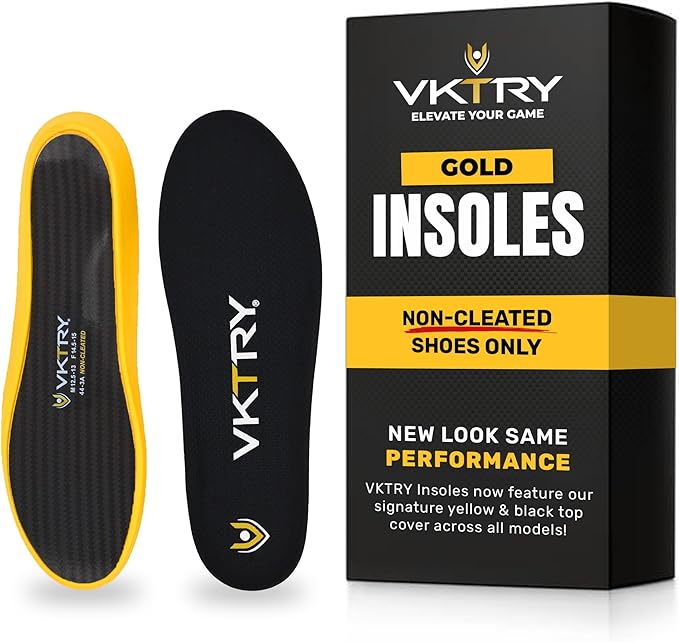 VKTRY Gold for Non-Cleated Shoes - Carbon Fiber Performance Insoles - Customized Athletic Inserts for Sports Basketball Volleyball Running & More | Shock Absorption US M15.5-16, 171-220lbs