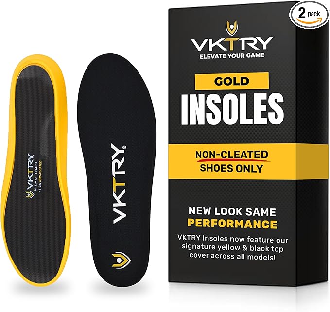 VKTRY Gold for Non-Cleated Shoes - Carbon Fiber Performance Insoles - Customized Athletic Inserts for Sports Basketball Volleyball Running & More | Shock Absorption US M10.5-11, W12.5-13, 121-170lbs