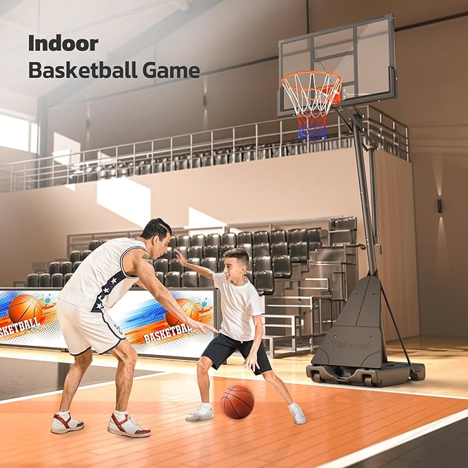Basketball Hoop Outdoor Portable 44/48 Inch Backboard, 10ft Quickly Adjustable Basketball Goal System with Wheels for Court/Backyard/Driveway