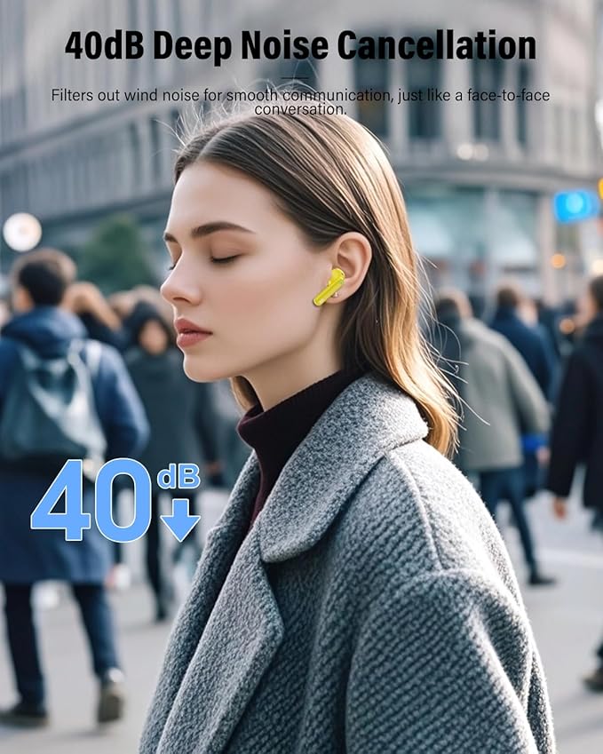 Wireless Earbuds, Bluetooth 5.4 Headphones Bass Stereo, Ear Buds with Noise Cancelling Mic, IP7 Waterproof in Ear Earphones, 36H LED Display Bluetooth Earbuds for Laptop Pad Phones Sports, Yellow