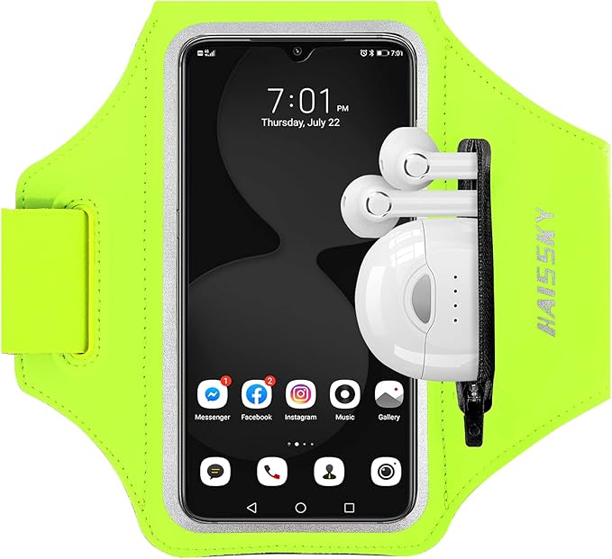 Running Armband with Earphone Bag Cell Phone Armband for iPhone 16 15 Pro 14 Plus 13 11 XR XS, Galaxy S24/S10 Water Resistant Sports Phone Holder Case & Zipper Slot Car Key Holder for 6.7 inch Phone