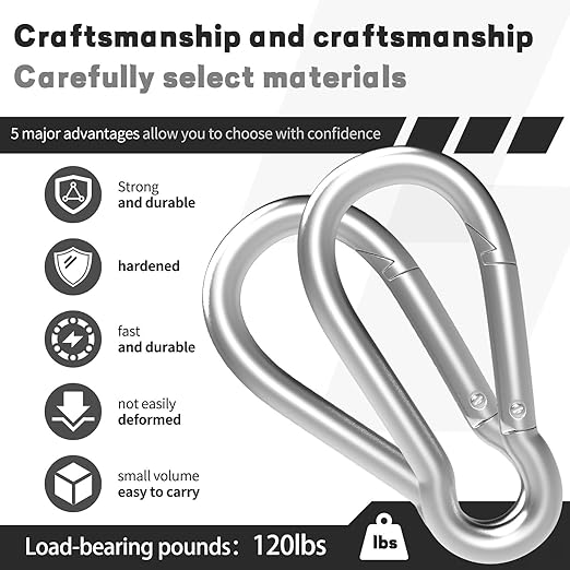 50PCS M4 Spring Snap Hook Carabiner, Heavy Duty Galvanized Steel Carabiner Clip, 110LBS Holding Capacity Spring Clips for Hammock Swing Outdoor Travel