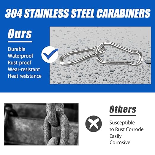Small Carabiner Clip Hooks, 25pcs 1.57 inch Carabiners Heavy Duty, 304 Stainless Steel Spring Snap Hook Fits Camping Hiking, Metal Clips for Rope Chain Keys Rings