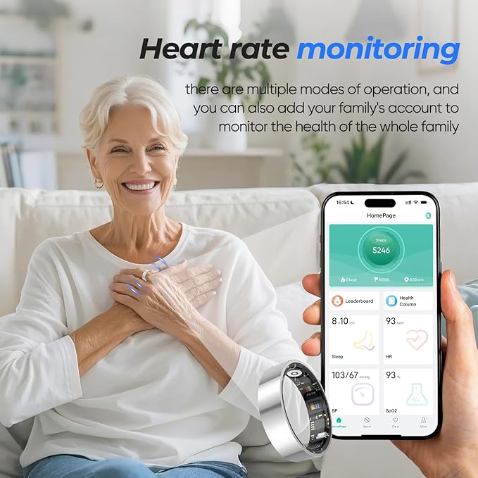 Smart Health Ring for Women & Men Fitness Tracker with Heart Rate, Blood Pressure,Blood Oxygen,Step Counting, Sleep Monitoring,IP68 Waterproof for iPhone and Android, No Subscription Fee (Black, 8)