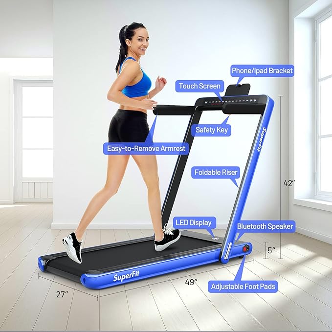 GYMAX Walking Pad, Dual LED Display 2 in 1 Under Desk Treadmill for Home with Remote & Smart App Control, 2.25HP Foldable Portable Treadmill Running Machine for Office Small Space