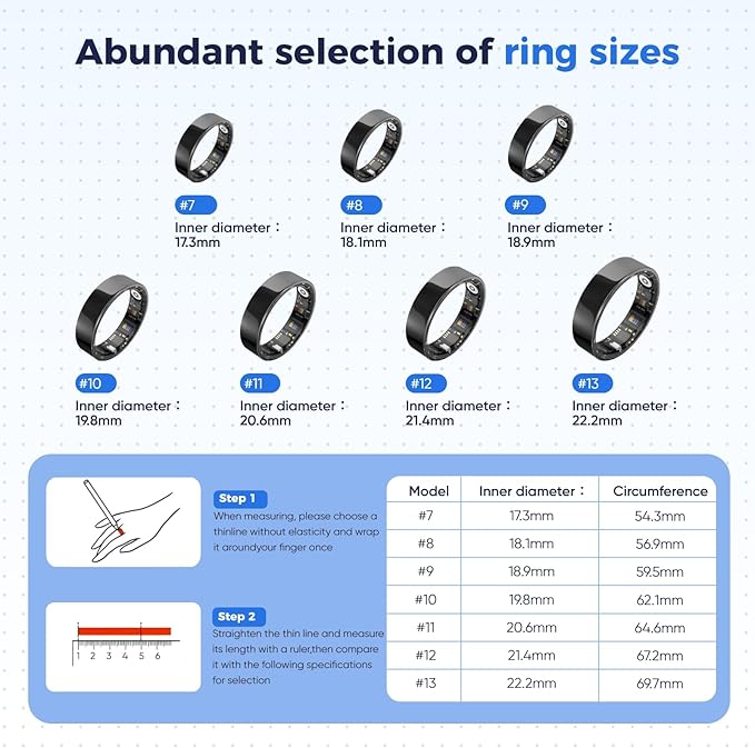 Smart Ring with Sleep Monitoring, No APP Subscription, 10-Day Battery Life, Stress/Heart Rate/Women's Health Tracker, Android & iOS Compatible (Silver, 11)