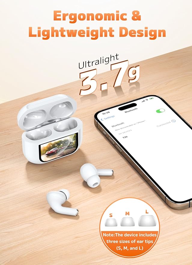 Wireless Earbuds, Bluetooth 5.4 Ear Buds with Multifunctional Touch Screen, ANC/ENC Noise Cancelling Headphones with 48H Playtime, Bass Stereo Sound, for Laptop, Android/iOS, Pad