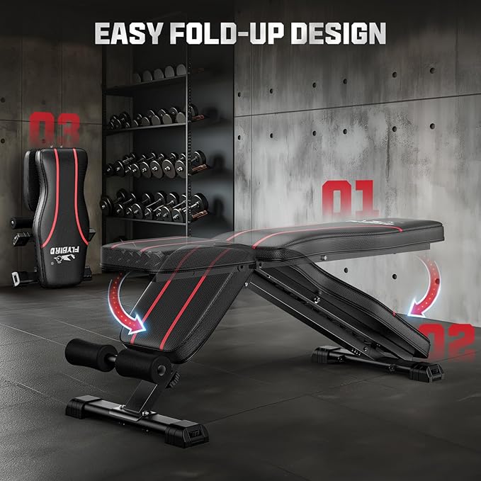 FLYBIRD Adjustable Bench,Utility Weight Bench for Full Body Workout- Multi-Purpose Foldable Incline Bench (Black)