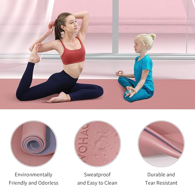 Extra Thick 8mm Yoga Mat, 72"x28" Non Slip Exercise Mat, Reversible 2-Sided Dual Color Premium POE Material, with Carrying Strap for Yoga, Pilates, Home Gym