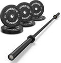 Olympic Bumper Plates Set 2 Inch, 10-55 lbs Rubber Weight Plates with 45 lb (20kg) Black/Silver Barbell, Strength Training & Weight Lifting for Home Gym