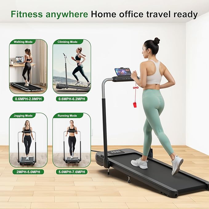WELLFIT Walking Pad Treadmill with 10% Auto/Manual Incline for Home Office Apartment– 360 LBS Capacity, Under Desk Treadmill with Hiking Climbing Mode for Efficient Fat-Burn, Wide Running Belt