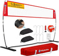 Portable Volleyball Net 5-Height Adjustable for Backyard with Widened Base, Tetoron Net, 6 Metal Stakes and 4 Sandbags, 12ft/14ft Volleyball Practice Training Equipment with Carry Bag
