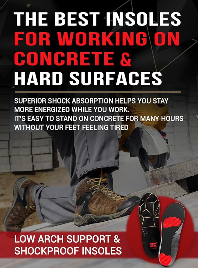Work Pro Comfort Insoles - Shock Absorption - Low Arch - Cushioning Anti Fatigue Shoe Insert Men Women - Non-Slip - Soft Comfortable Work Boot Insoles - Foot Pain Relief (XL, Black)