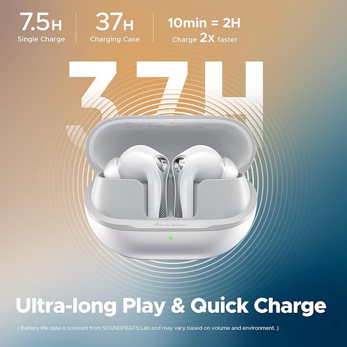 SoundPEATS Air5 Pro Adaptive Hybrid Noise Cancelling Wireless Earbuds, Qualcomm Snapdragon Sound, aptX™ Lossless, LDAC LE Hi-Res Audio, 6 Mics AI CVC 8.0 Call, 37H Playtime, IPX5 Waterproof, BT 5.4