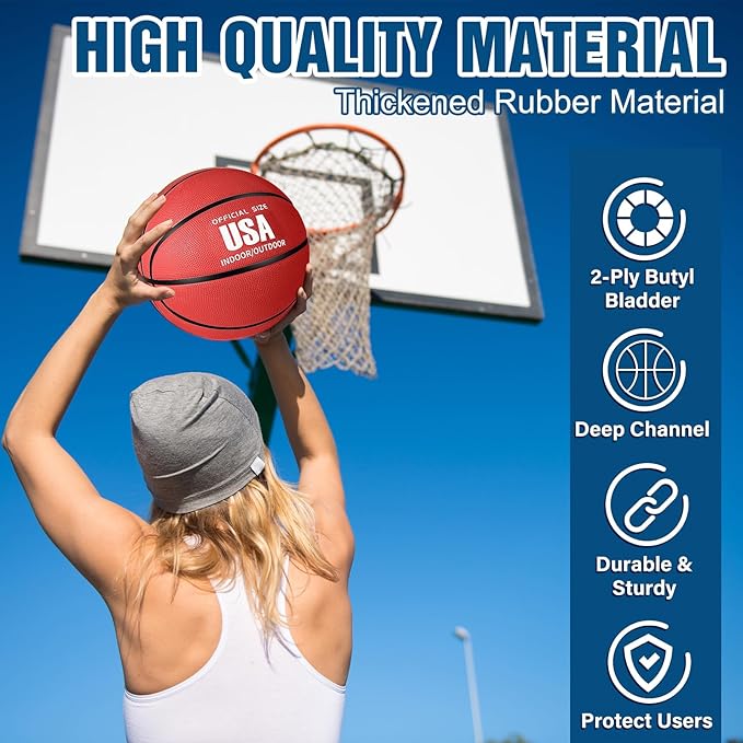 HyDren 12 Pcs Basketballs Bulk with Pump Donation Supplies Size 5/6/7 Deflated Basketball for Outside Sport Operation Machine Stitched Ball