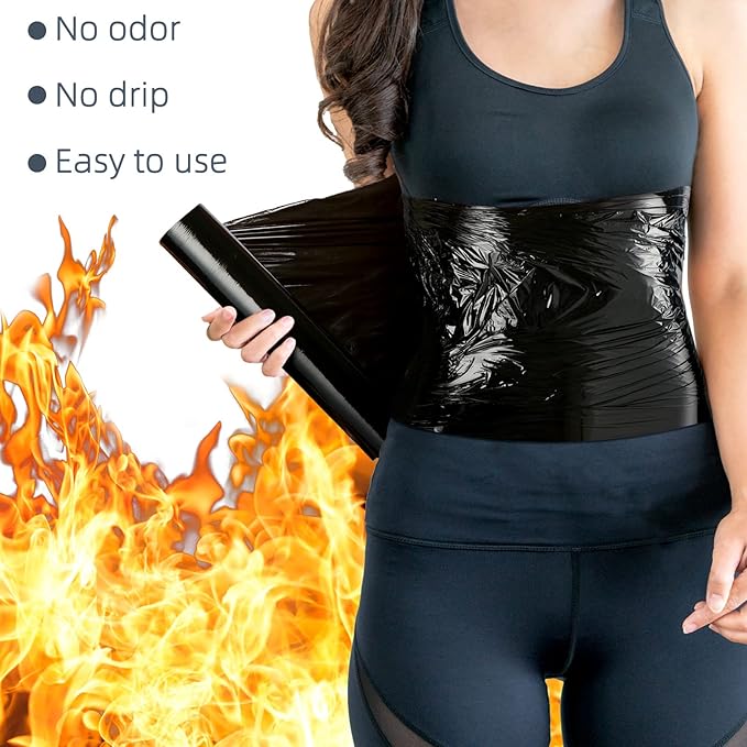 60 Meters Black Osmotic Plastic Body Wrap, Workout and Sweat Enhancer Stomach Wrap Body Wrap Film Applicator Power Wrap(4 Rolls)