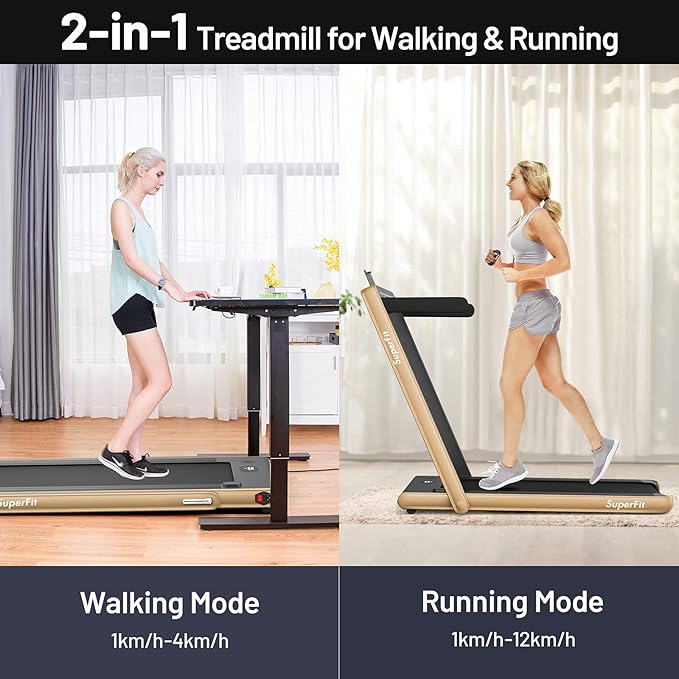 GYMAX Walking Pad, Dual LED Display 2 in 1 Under Desk Treadmill for Home with Remote & Smart App Control, 2.25HP Foldable Portable Treadmill Running Machine for Office Small Space