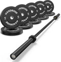 Olympic Bumper Plates Set 2 Inch, 10-55 lbs Rubber Weight Plates with 45 lb (20kg) Black/Silver Barbell, Strength Training & Weight Lifting for Home Gym