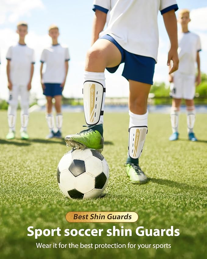Shin Guards Soccer Kids Youth, CE Certified Airsfish Shin Guard Protection Gear for 2-18 Years Old Boys Girls Teenagers High Impact Resistant Breathable Comfortable 1 Pair 4 Sizes