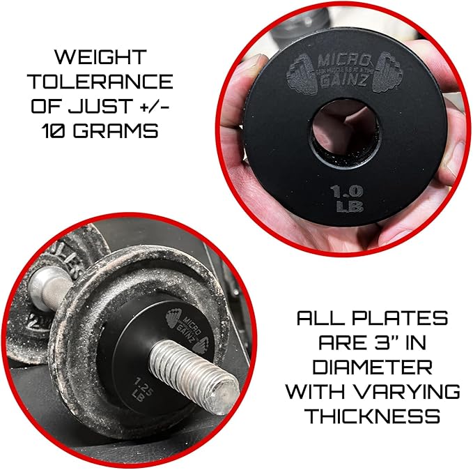 Micro Gainz Standard 1-Inch Center Hole Fractional 8 Piece Weight Plates with Bag, Designed for Standard 1-Inch Dumbbell & Barbell for Strength Training and Weight Lifting, Made in USA