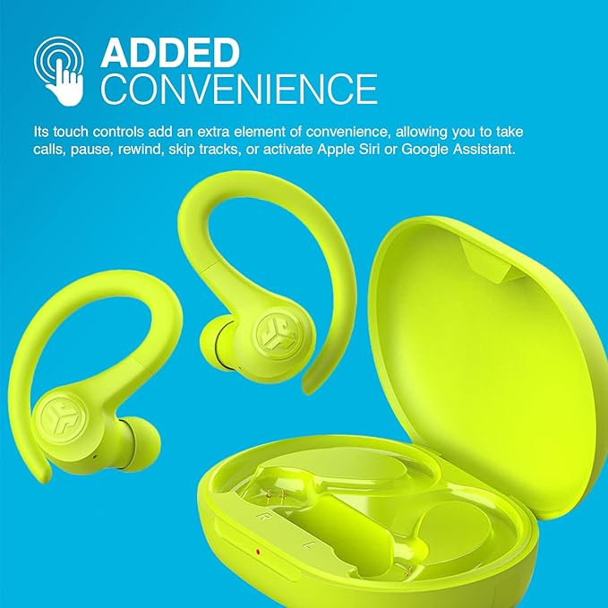 JLab Go Air Sport True Wireless Earbuds, Yellow, Featuring C3 Clear Calling, Secure Earhook Sport Design, 35+ Hour Bluetooth Playtime, and 3 EQ Sound Settings