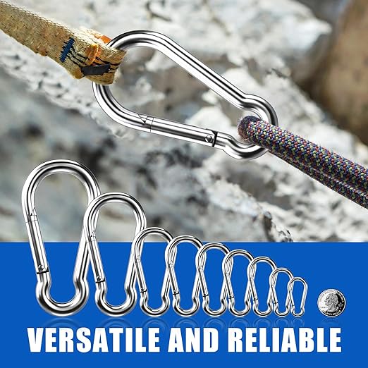 Carabiner Clip Hooks, 10pcs 3.54 inch Carabiners Heavy Duty, 304 Stainless Steel Spring Snap Hook Fits Camping Hiking, Metal Clips for Rope Chain Keys Rings