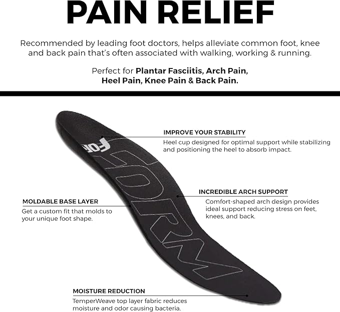 Ultra-Thin Plantar Fasciitis Insoles Designed for Comfort & Maximum Pain Relief, Ideal for Dress Shoes & Boots | Black (Women's 5.5-6)