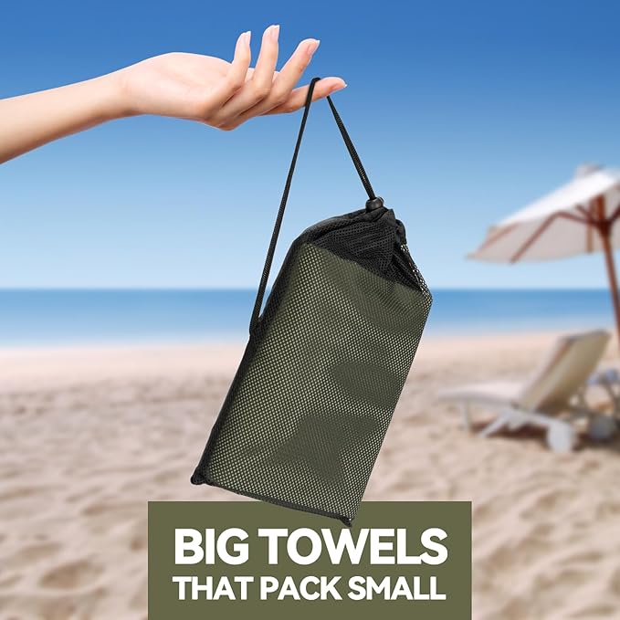 Microfiber Beach Towel Perfect for Travel, Sports, Camping, Swimming, Yoga, Gym-Quick Dry, Sand Free, Compact, Lightweight, Absorbent(Army Green,Medium(130x70cm, 51x27”))