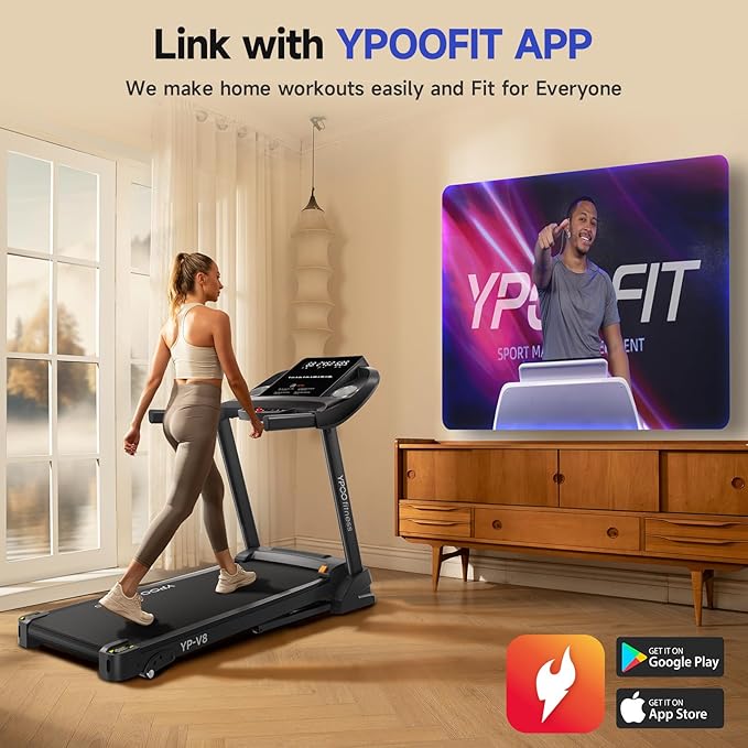 Treadmills for Home Use, Walking Pad Treadmill with Incline, Auto Foldable Treadmill for Home, 8.0 MPH Running Treadmill with Bluetooth Enabled, 300 lbs User Capacity