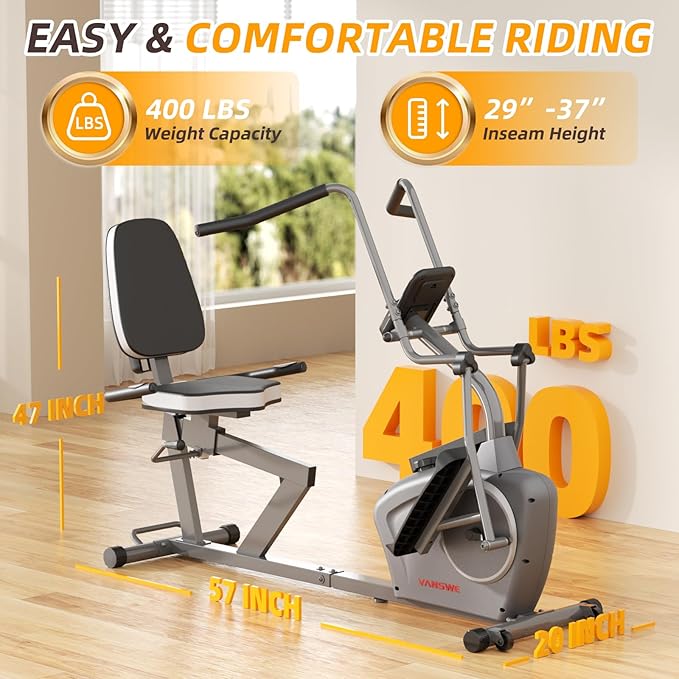 VANSWE Recumbent Exercise Bike with Arm Exerciser for Seniors Adults Home Training - Elliptical Recumbent Cross Trainer with Magnetic Resistance, Free App, Bluetooth Connectivity and Pulse Sensor