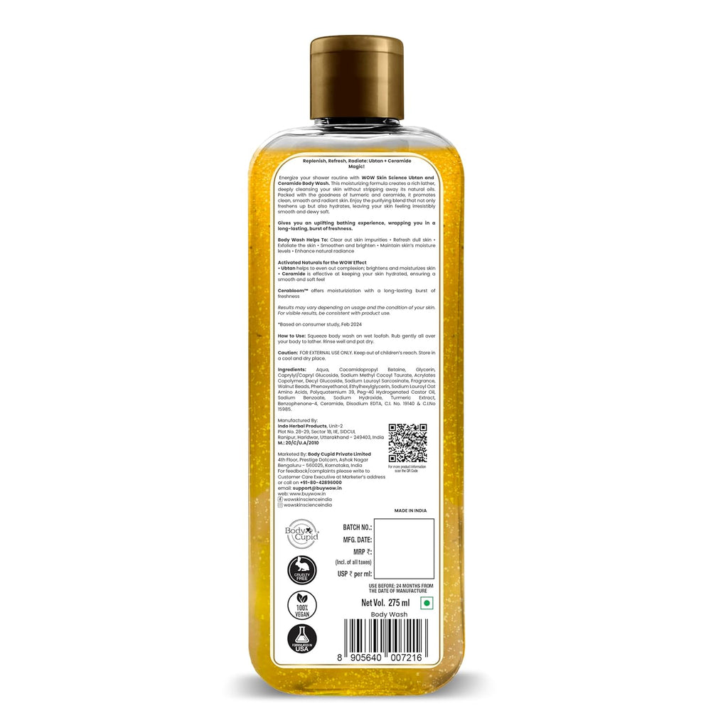 WOW Skin Science Ubtan & Ceramide Body Wash For Revives Dull Skin, Exfoliates and Softens