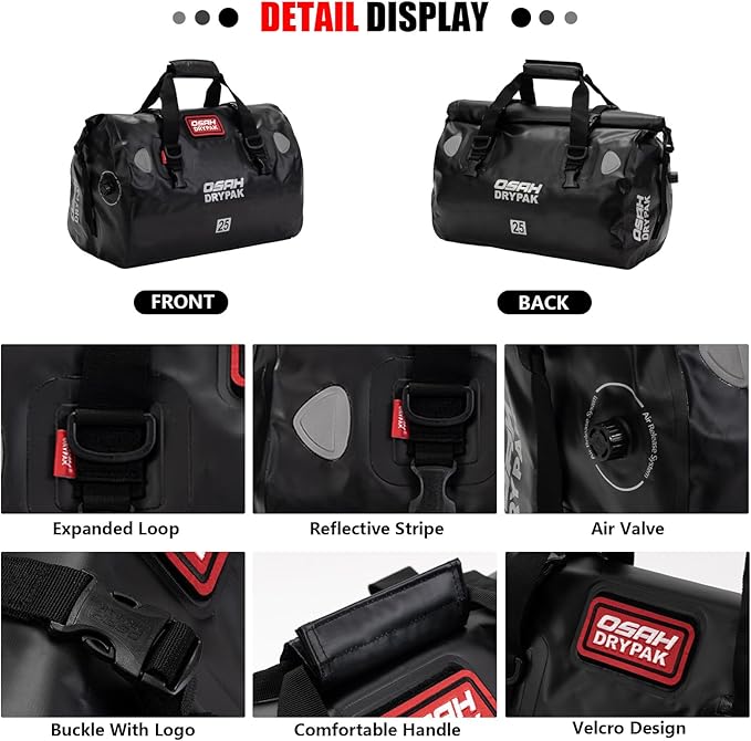Waterproof Duffel& Luggage Bag - Motorcycle Dry Bag Tail Saddle Bags with Roll Top Closure,Large Storage Space,for Camping, Kayaking, Fishing & Traveling(Black, 40L)