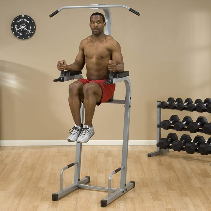 Body-Solid (PVKC83X) Multi-Function Pull Up & Dip Station with Vertical Knee Raise, Chin-Up Bar Stand, and Strength Training Dip Stands