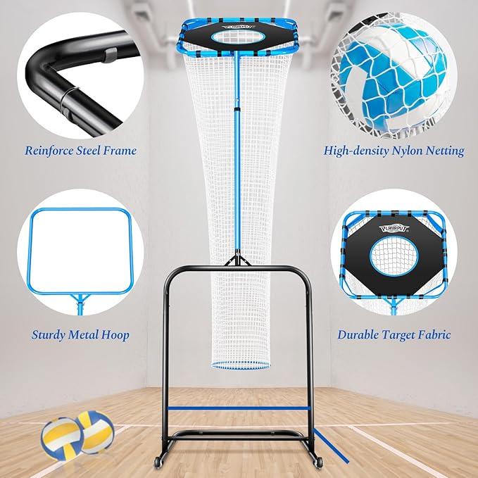 Volleyball Setter Training Net，Height & Angle Adjustable Volley Ball Training Equipment with Steel Frame，Stable Base for Indoor and Outdoor，Volleyball Spike Trainer for Setting,Serving,Spiking