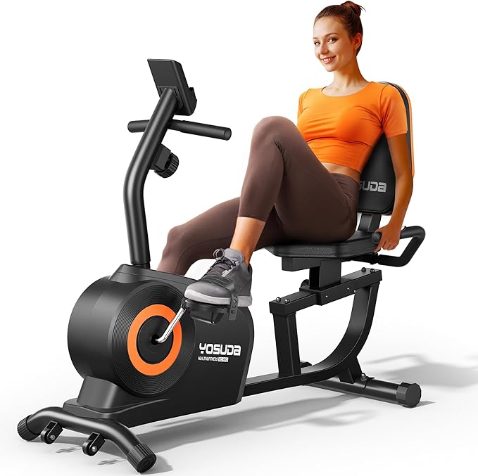 YOSUDA Recumbent Exercise Bike for Home，Magnetic Staionary Bike for Seniors/Adults with Adjustable Seat, 350LB Capacity, 16-level Resistance, LCD Monitor & Pulse Sensors