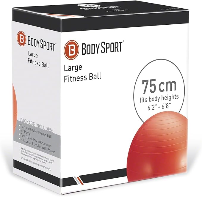 Body Sport Exercise Ball with Pump for Home, Gym, Balance, Stability, Pilates, Core Strength, Stretching, Yoga, Fitness Facilities, Desk Chairs