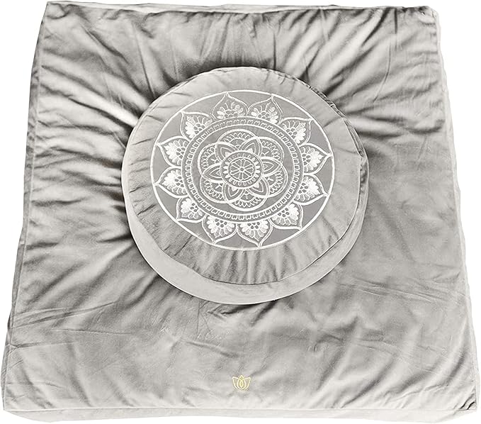 Florensi Meditation Cushion - Comfortable Floor Pillow - Traditional Tibetan Meditation Pillow with Beautiful Velvet Cover - Large Floor Cushion Seating for Adults - Premium Yoga Buckwheat Bolster