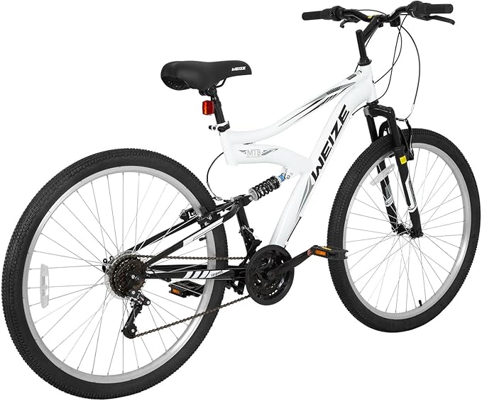 WEIZE Mountain Bike, 26/27.5 inch Outdoor Cycling Bike,18-Speed/High-Carbon Steel/Dual Full Suspension, Adjustable Ergonomic Seat for Men Women Adult, MTB Bicycle with Suspension Fork,Sleek Colors