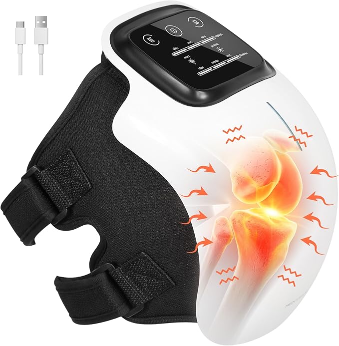 Medcursor Knee Massager with Heat, Cordless Heated Knee Massage for Pain Relief with 3 Heating Levels, 3 Vibration Modes, LED Screen, Adjustable Straps, Gift for Men and Women