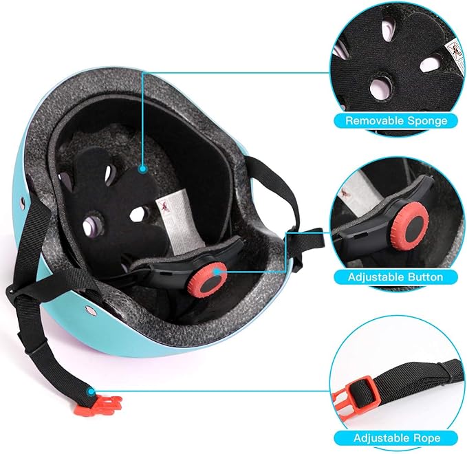Adjustable Helmet for Ages 5-16 Kids Toddler Boys Girls Youth,Protective Gear with Elbow Knee Wrist Pads for Multi-Sports Skateboarding Bike Riding Scooter Inline skatings Longboard Roller Skate