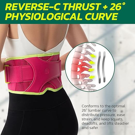 Back Brace for Lower Back Pain Relief, 8X Powerful Support System,Lumbar Support Belt for Men & Women Ergonomic 3D Design with Adjustable Strap for Fitness Running Home Pilates Hot Pink M