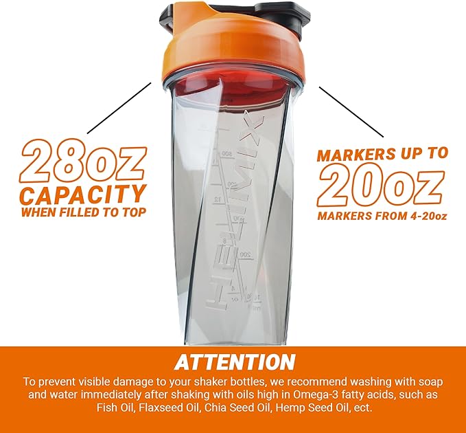 HELIMIX 2.0 Vortex Blender Shaker Bottle Holds upto 28oz | No Blending Ball or Whisk | USA Made | Portable Pre Workout Whey Protein Drink Shaker Cup | Mixes Cocktails Smoothies Shakes | Top Rack Safe