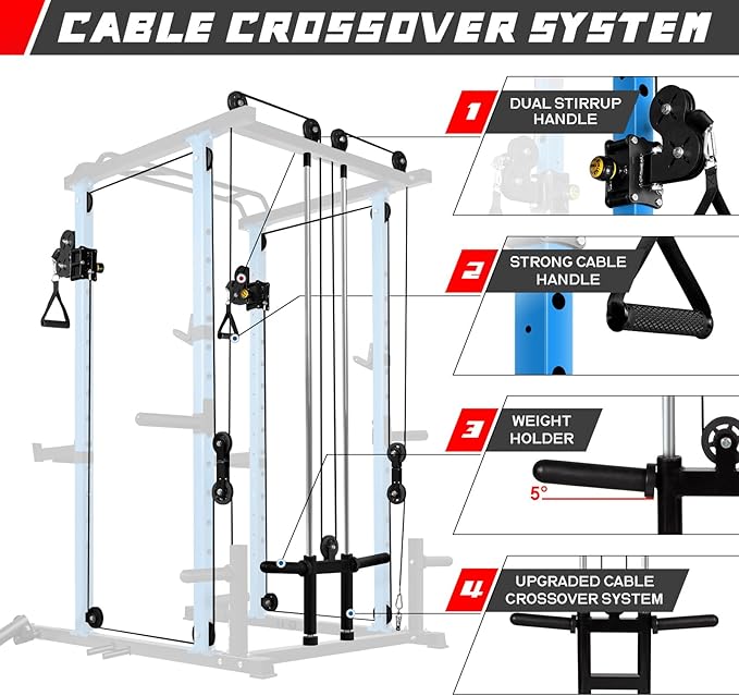 RitFit Multi-Function Squat Rack Power Cage PPC03 with Cable Crossover System, 1000LBS Capacity Power Rack and Packages with Optional Weight Bench, Barbell Weight Set, for Garage Workout & Home Gym