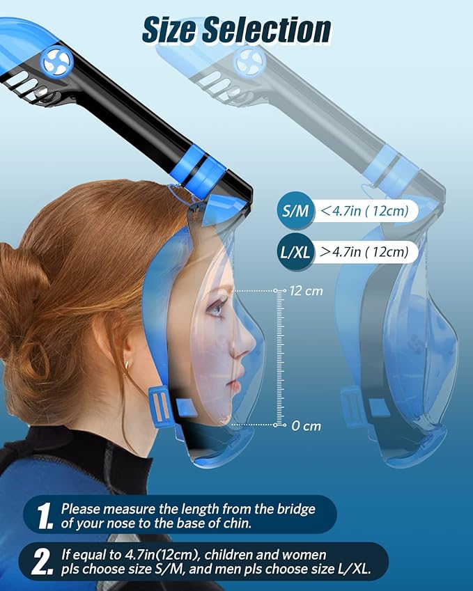 QingSong Full Face Snorkel Mask for Adults, Snorkeling Gear with Camera Mount, 180 Degree Panoramic View Snorkel Set Anti-Fog Anti-Leak