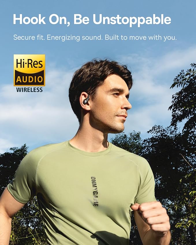 Baseus Eli Sport 2 Open-Ear Headphones Wireless Earbuds,Secure Earhook Sport Design,Ultra-Comfort,4-Mic Clear Calls, IP57 Waterproof,45H Play, Bluetooth 6.0 Earhook Fit Running Workout Gym -Green