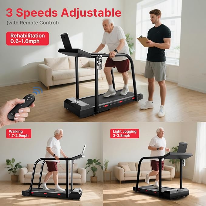 Yesoul Walking Treadmill for Seniors with Long Handrails – 4 Major Safety Protections, Emergency Stop Button, Treadmill for Home 300 lbs Capacity, Recovery Walking Machine with LED Display