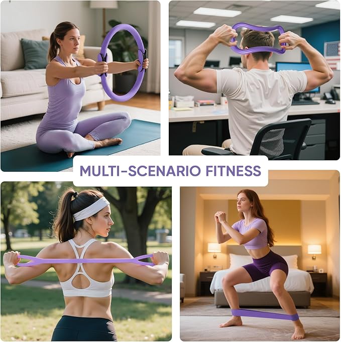 Home Pilates Kit for Women Pilates Equipment Ring and Ball Set Magic Circle Hoop with 5 Resistance Bands Compact Toning Fitness Essentials Starter Set Accessories