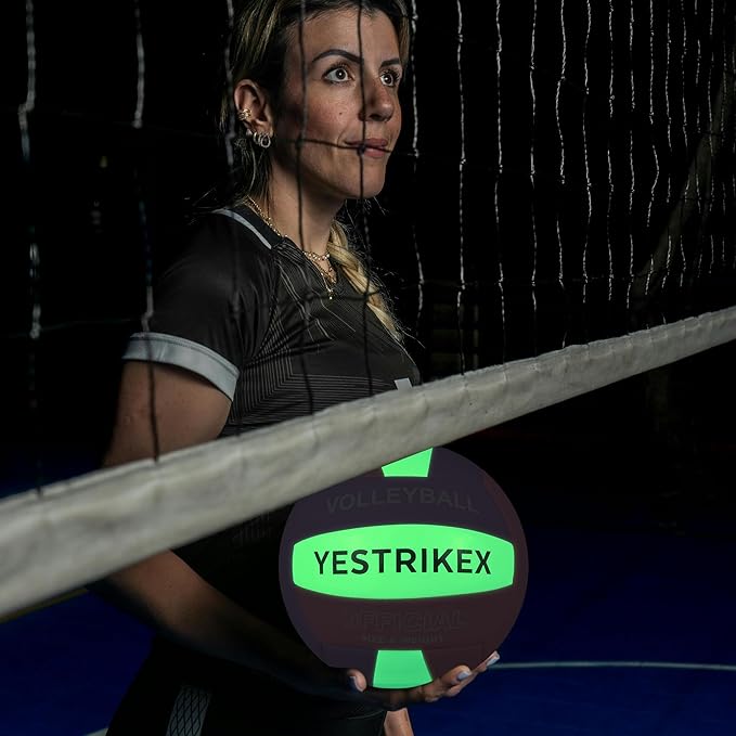 Official Size 5 Glow in The Dark Volleyball, Fluorescent Light Night Volleyball Soft Indoor Outdoor Volleyball Gift Luminous Night Light Ball for Game Gym Training Beach Play with Pump Kit